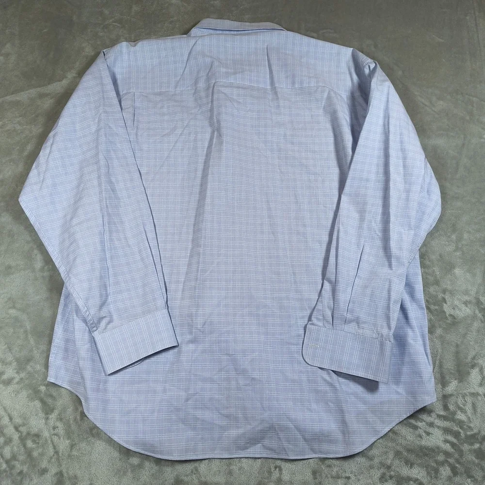 Vintage Yves Saint Laurent‎ Shirt Mens 17.5 Blue Plaid Long Sleeve Button Up USA